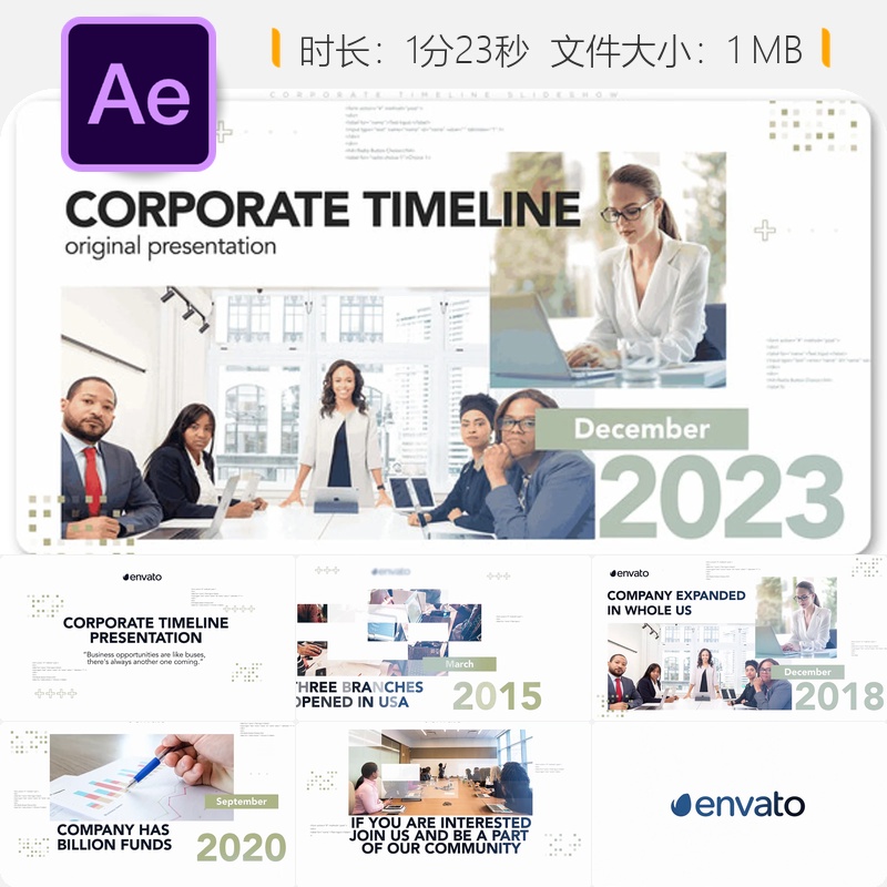 企业商务时间轴幻灯片AE模板公司宣传片会议开场动画4K高清制作