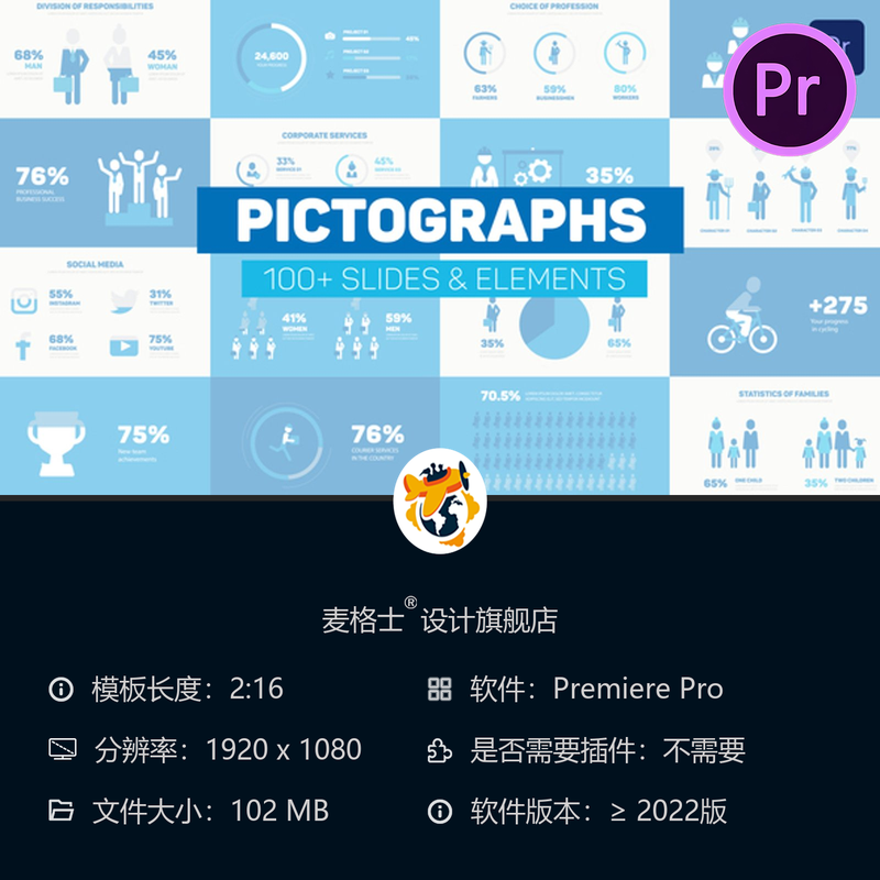 商务信息图表PR模板扁平化动态图标教育工程图表动画演示模板