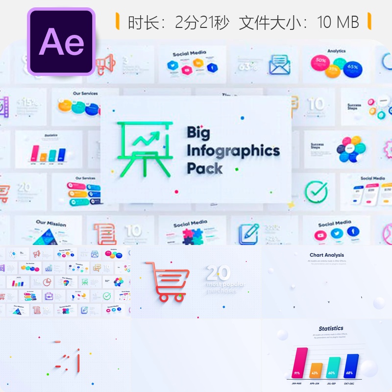 企业数据可视化AE模板科技感信息图表动画商务演示动态图表包