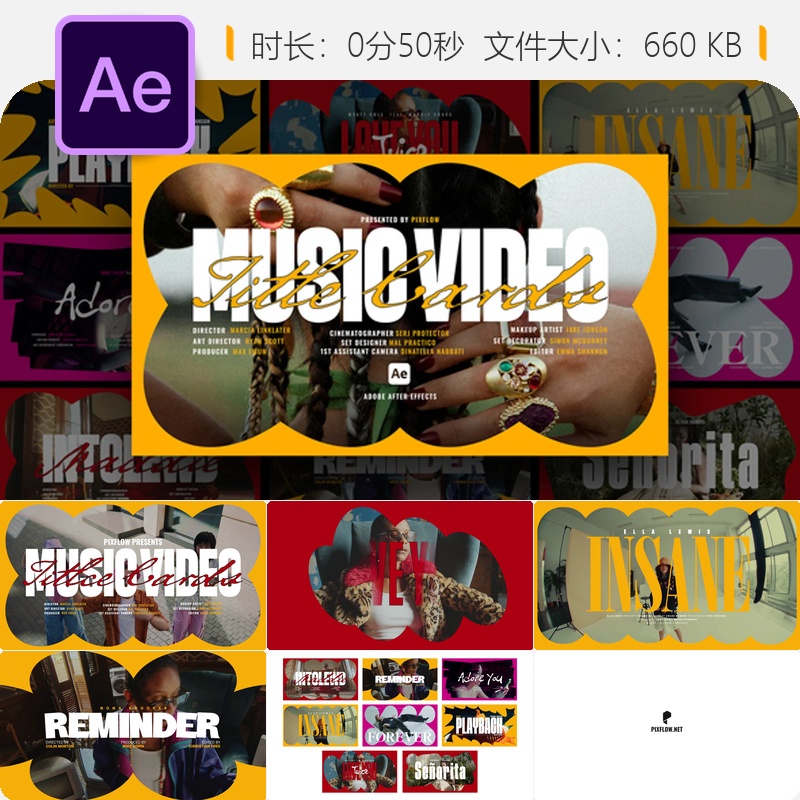 音乐视频开场卡片AE模板字幕排版设计动态文字动画效果4K高清