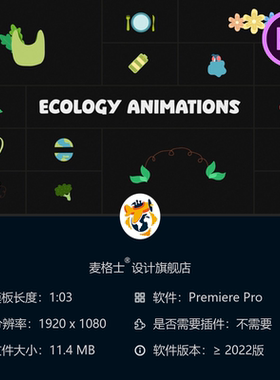 生态环保主题PR模板手绘自然植物2D动画动态素材绿色地球元素