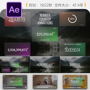 数字计数器动画AE模板时钟货币倒计时数据显示金额计算动画效果