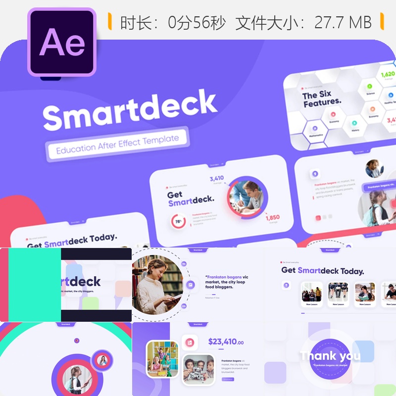 创意儿童教育视频展示AE模板快乐学习幼儿园小学演示动画设计
