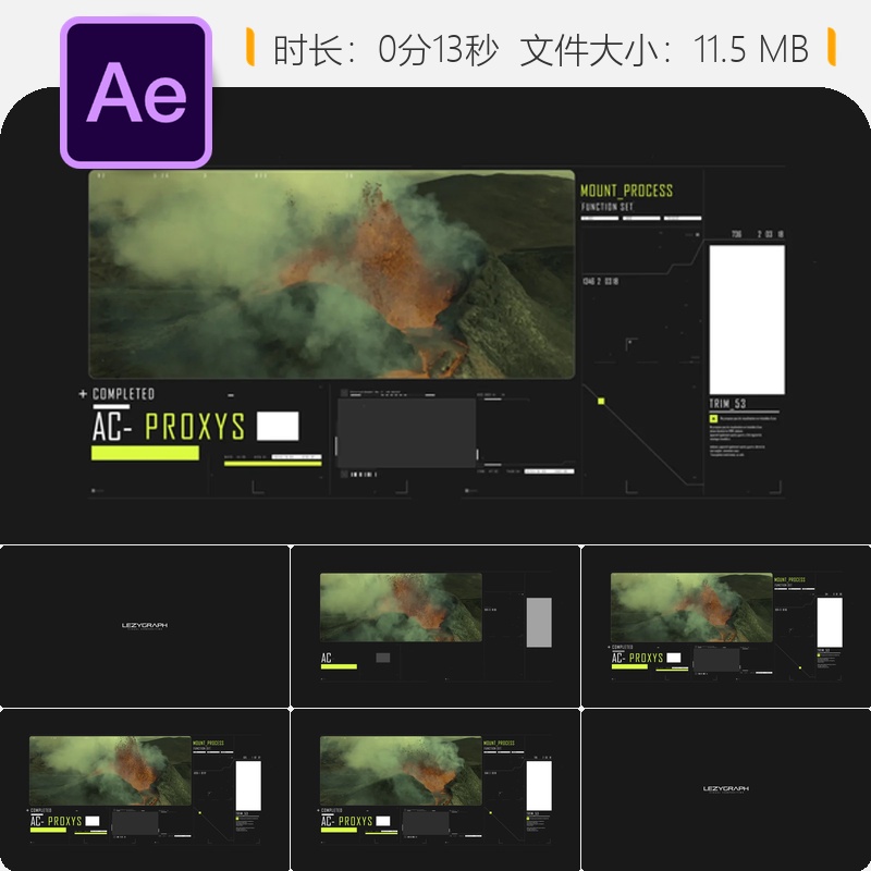 HUD数字科技屏幕界面元素AE模板科幻电影无人机图形数据模块化