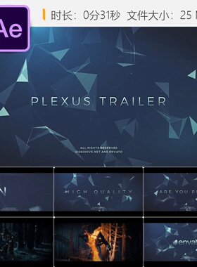 Plexus金属粒子故障特效AE片头动画模板4K电影预告序列