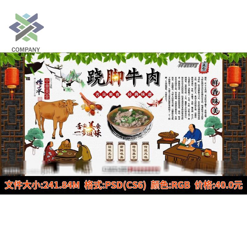 乐山翘脚牛肉饭店广告墙纸背景墙酒店四川翘脚牛肉挂图装饰画素材