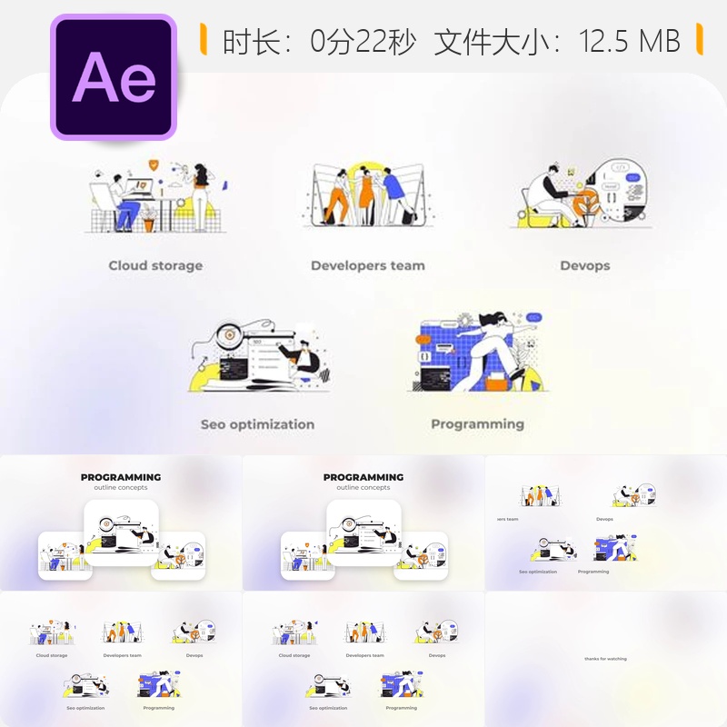 编程概念动画AE模板男孩女孩开发云文件动画开发运维技术元素