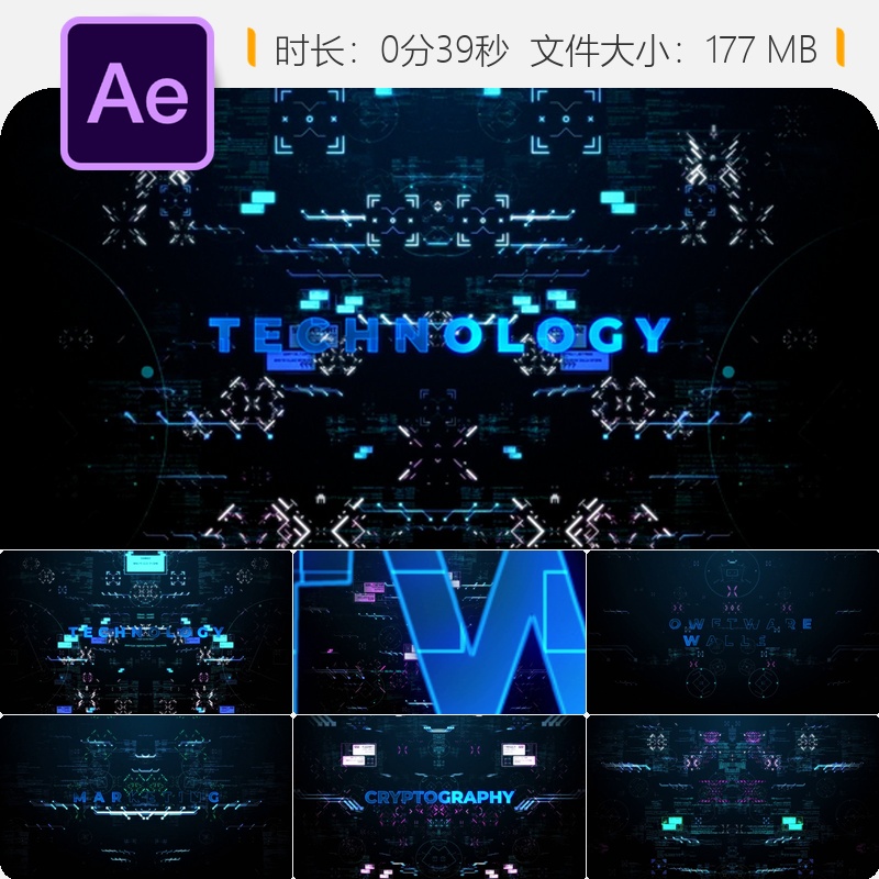 未来科技HUD企业宣传AE模板科幻网络数据粒子动态效果展示片头