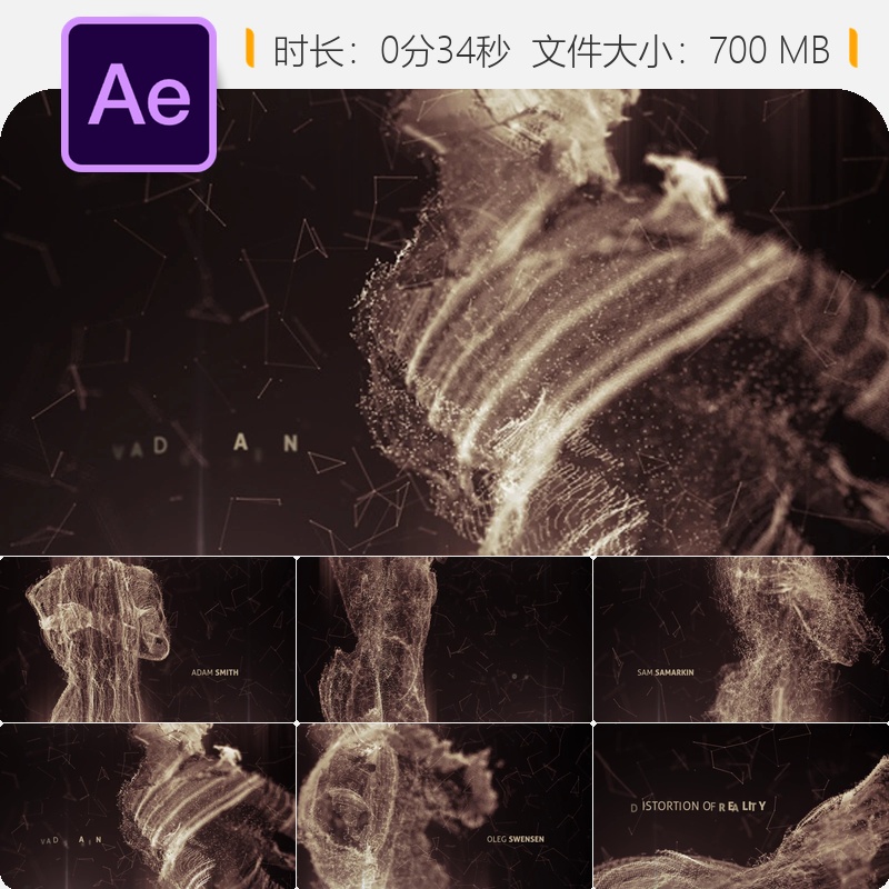 暗黑科技AE模板Plexus失真现实片头动画4K超清特效视频素材合集