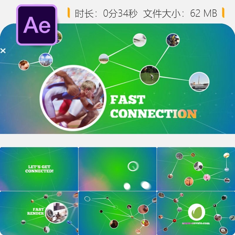 科技感圆点线条快速连接开场动画AE模板4K高清动态背景视频素材