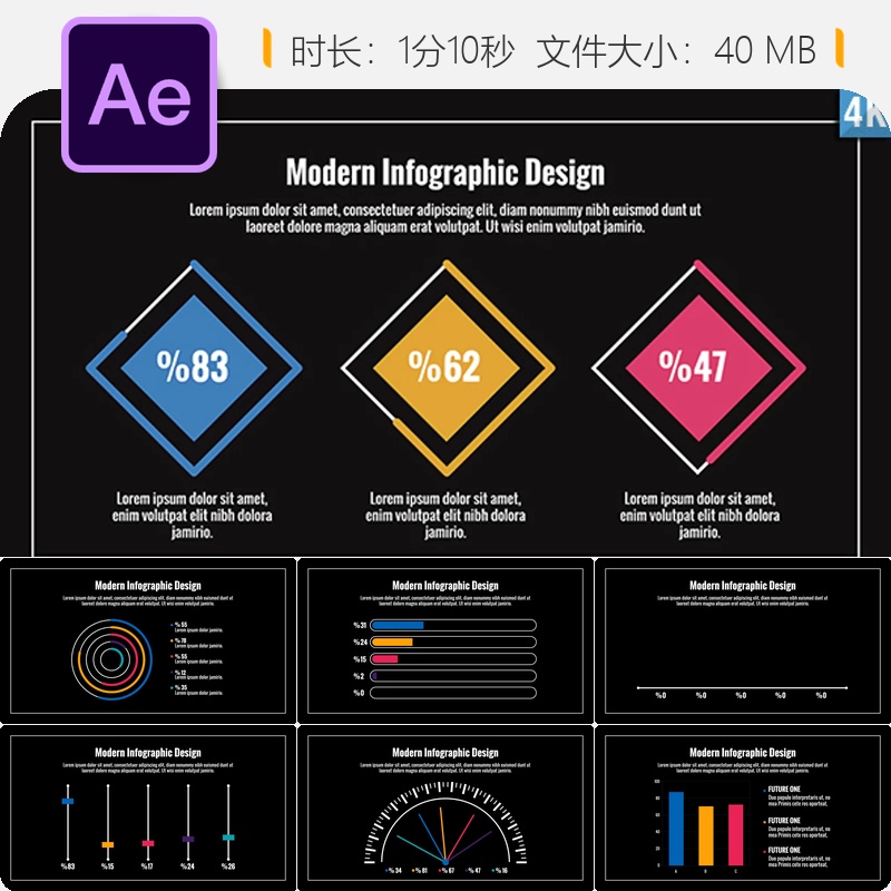 现代信息图表设计AE模板统计图表企业演示动画4K动态信息可视化