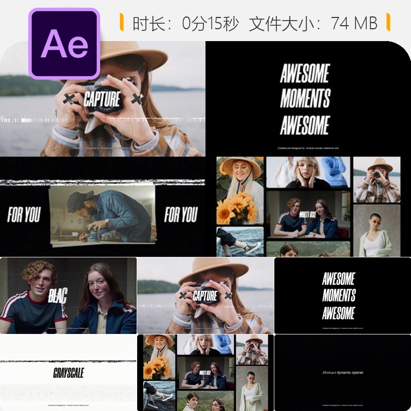 AE模板现代动态开场NFT推广社交媒体视频包装4K时尚开场动画AE