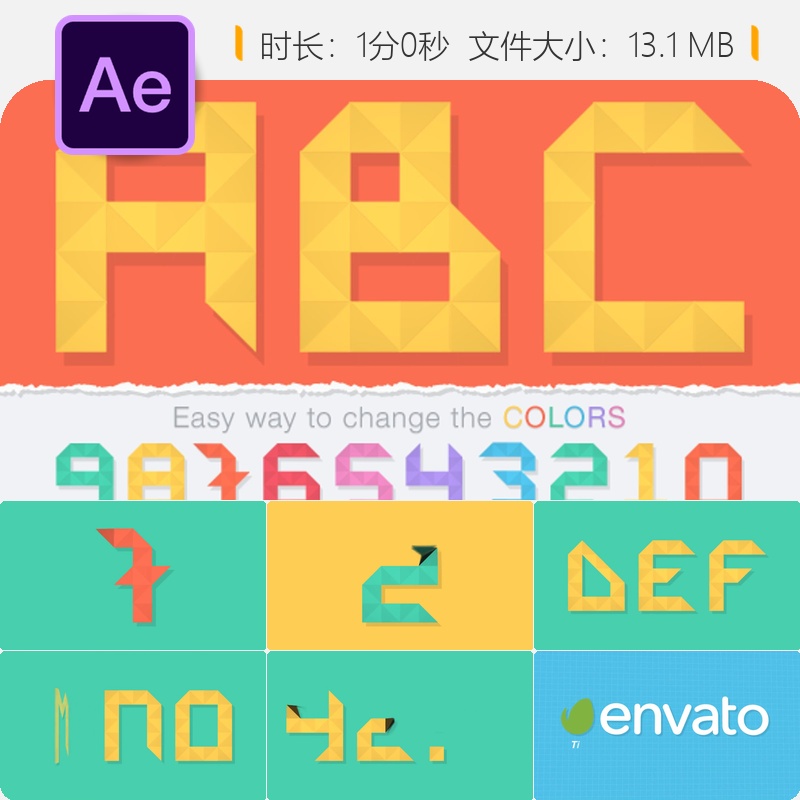 AE模板字母展开动画形状图层字体排版效果4K分辨率动态