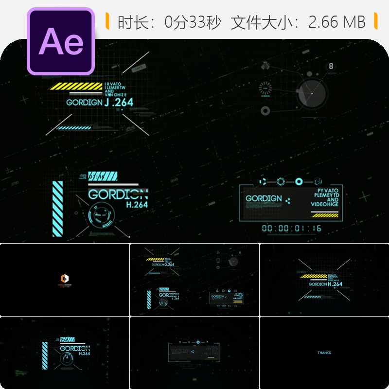 未来科技HUD界面AE模板赛博朋克元素4K动态倒计时犯罪AI主题设计