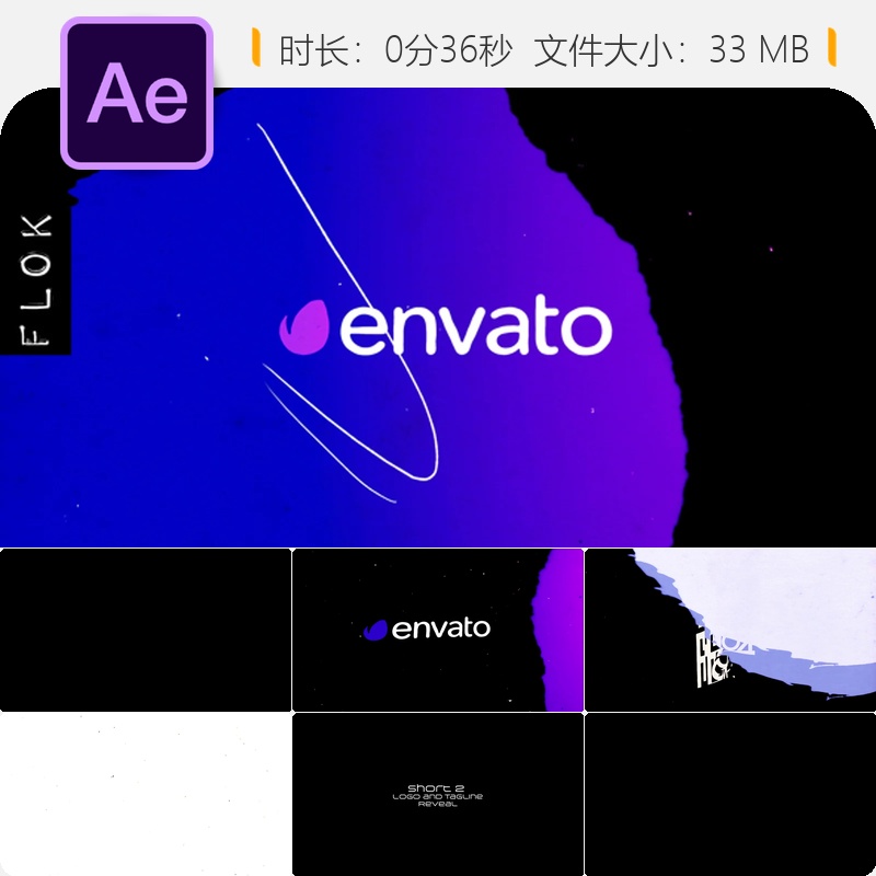 Grunge风格AE模板4合1LOGO动画故障失真动态电子鼓点能量抽象