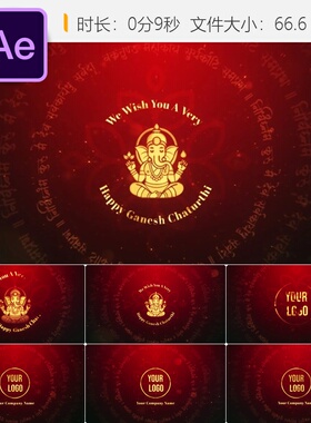 AE模板象神节Ganesh Chaturthi节日LOGO动画神圣粒子特效4K片头