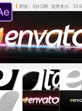 深蓝暗红企业3D挤压LOGO片头AE模板干净风格黄色动画开场特效