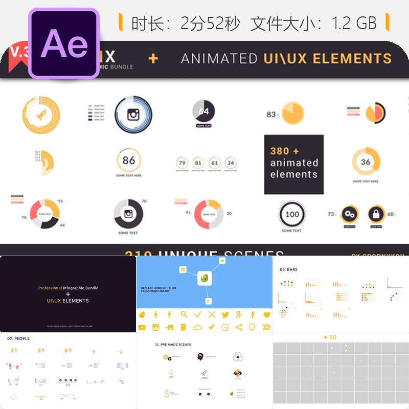 StatiX信息图表AE模板地图统计动画数据可视化元素设计资源包