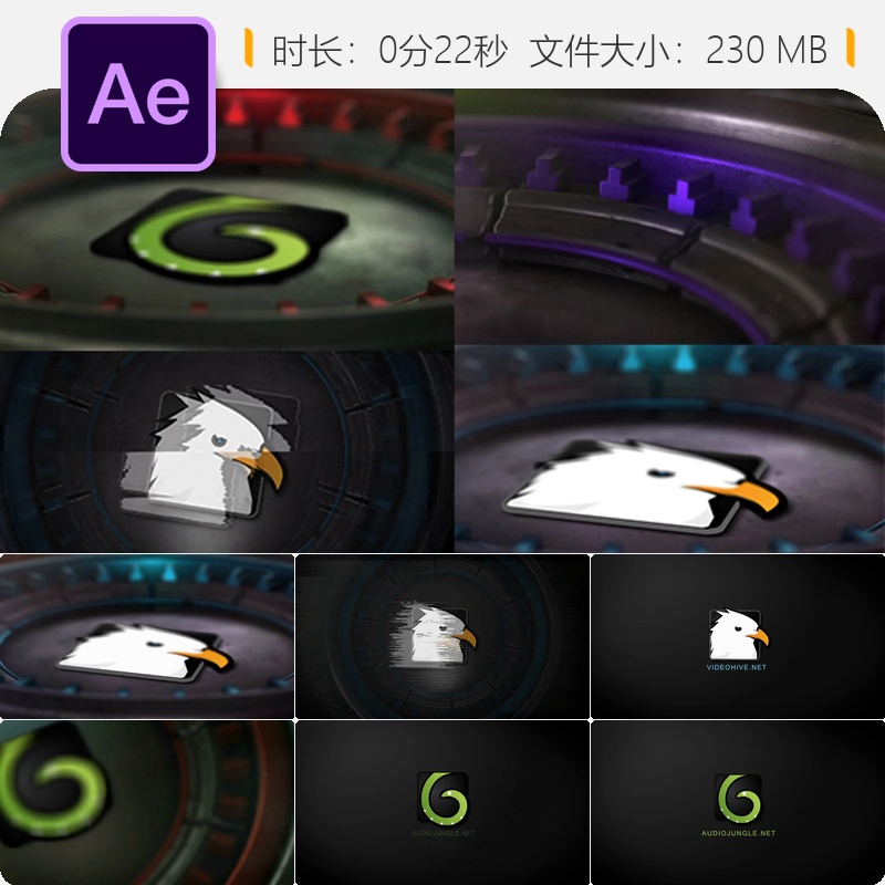 AE模板3D科技LOGO动画机器人赛博朋克故障风格4K片头展示效果
