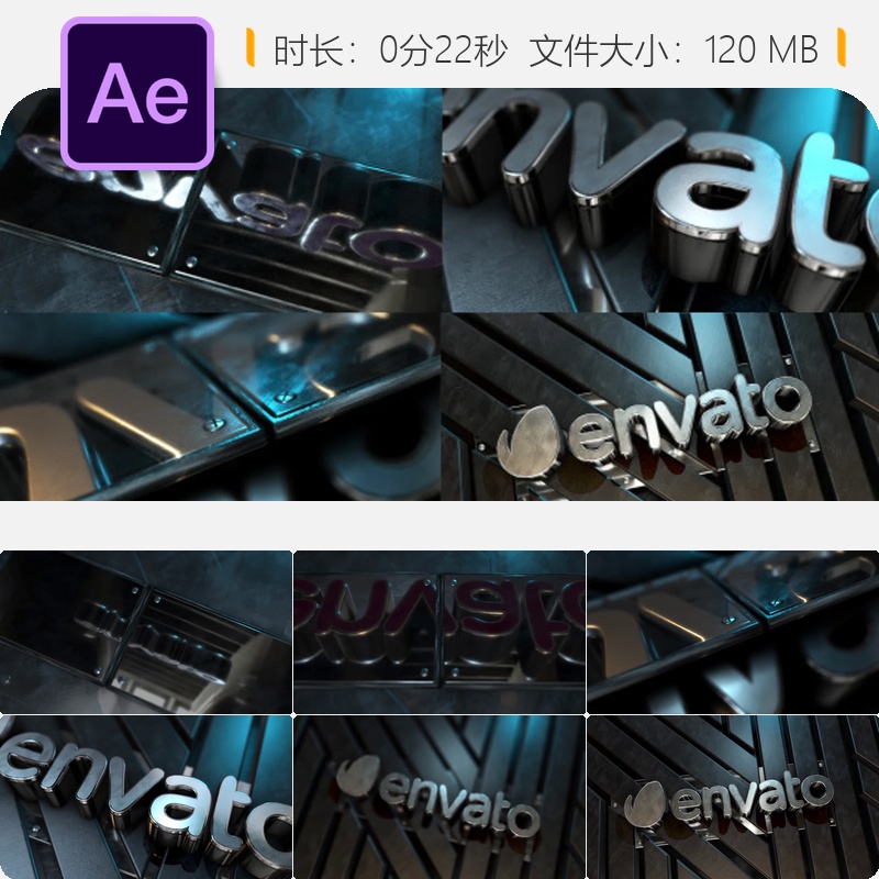 神秘镜面标志动画AE模板电影感清洁元素特效设计制作素材资源