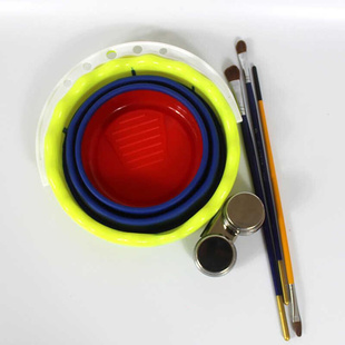 多功能放笔式 硅胶水筒水粉颜料洗笔筒涮笔筒隔层可折叠伸缩水桶