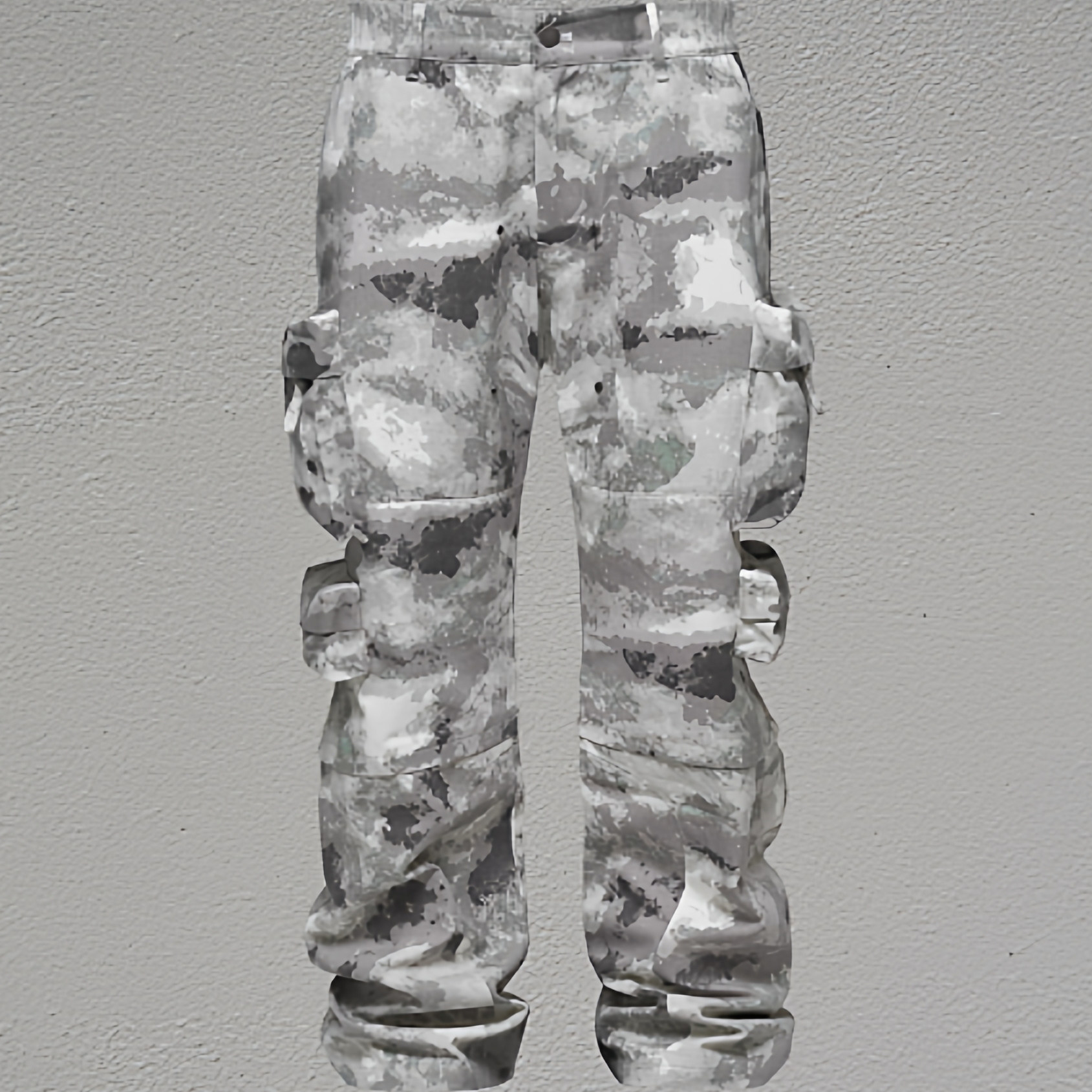 24SS「白幽灵」雪花迷彩多口袋工装裤春夏CargoPants微喇直筒裤,男装,时尚工装裤,淘宝优惠券,粉丝福利购,淘宝优惠卷