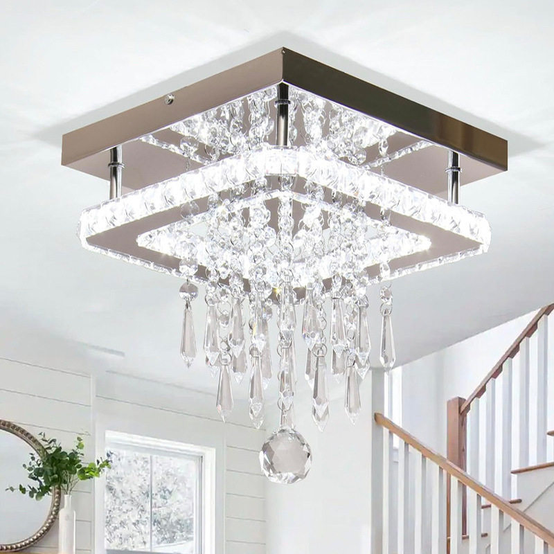 跨境LED方形水晶过道灯入户走廊玄关餐厅阳台极现代简水晶吸顶灯