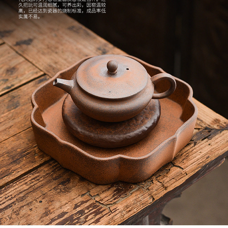 老岩泥桑扁壶粗陶茶壶无釉透气速干壶小容量精品中式复古茶具 已