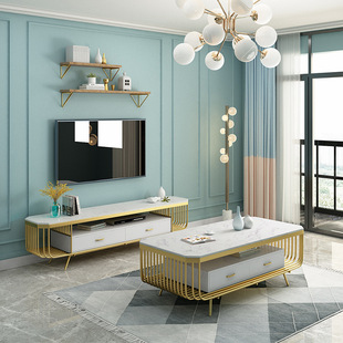 简约客厅带抽屉视听柜酒店 电视柜茶几铁艺大理石茶几电视柜组合