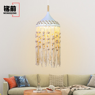 法式中古餐厅吊灯奶油风手工编织麻绳民宿客厅服装店走廊装饰灯具