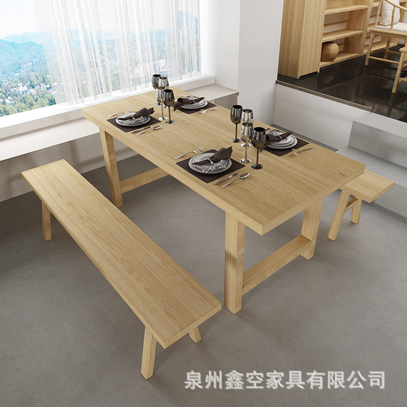 北欧全实木餐桌椅组合 餐厅食堂长方形桌子 火锅店家用大板餐桌椅
