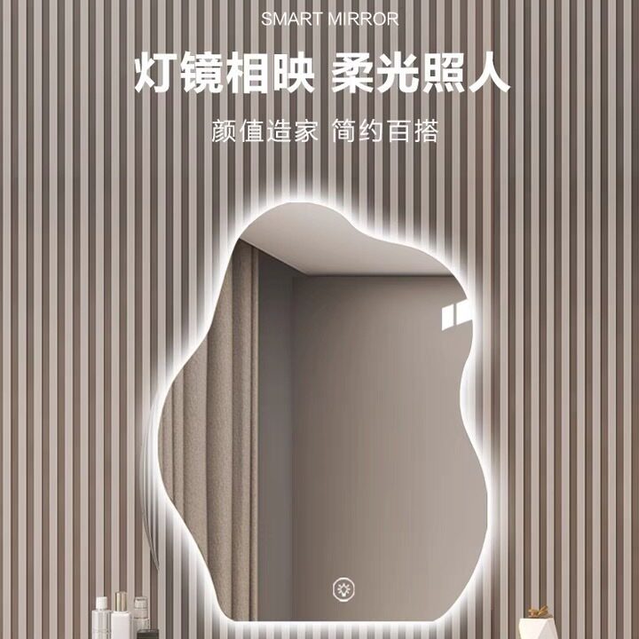 led化妆镜梳妆台镜子挂墙式带灯异形梳妆镜LED发光镜INS风浴室镜