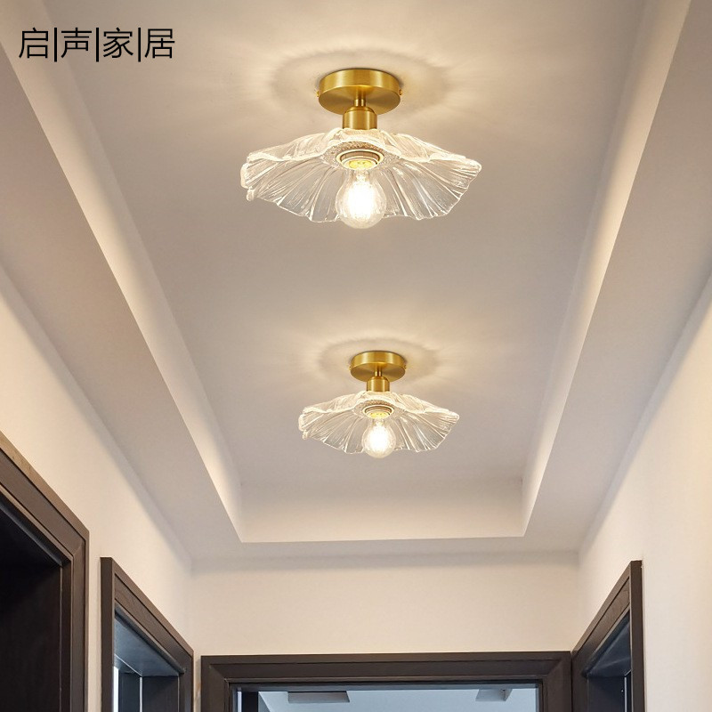 跨境全铜现代简约荷叶过道吸顶灯网红北欧玻璃玄关灯楼梯灯阳台灯