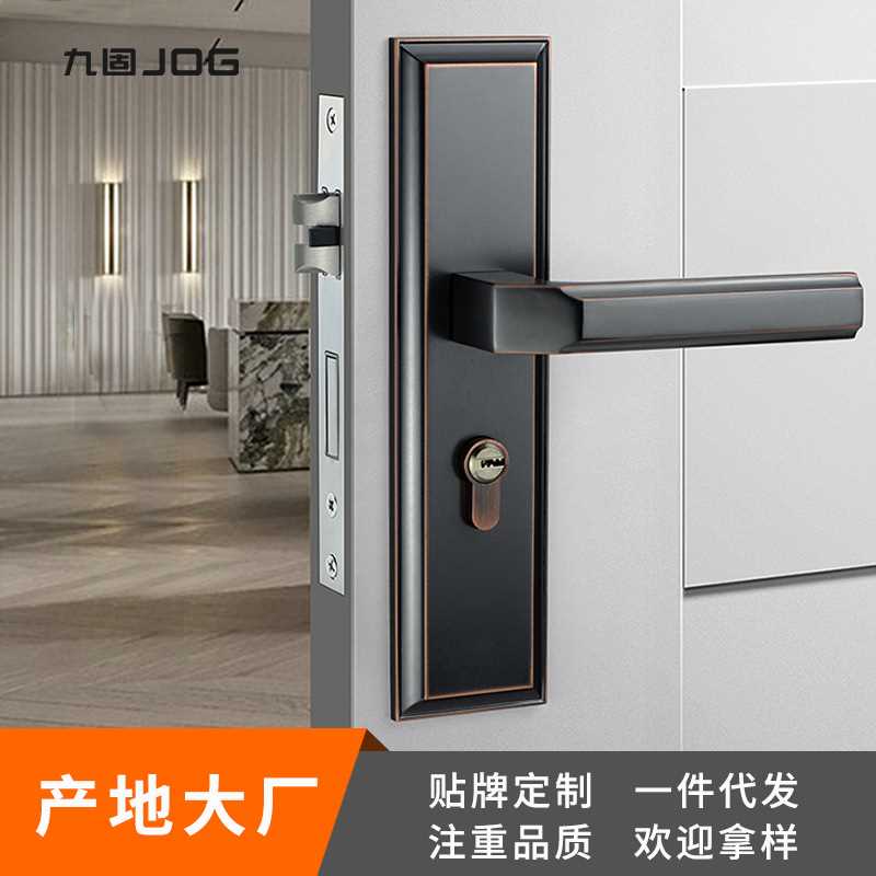 九固锌合金室内黄古铜门锁一体家用静音青古铜机械卧室房门锁