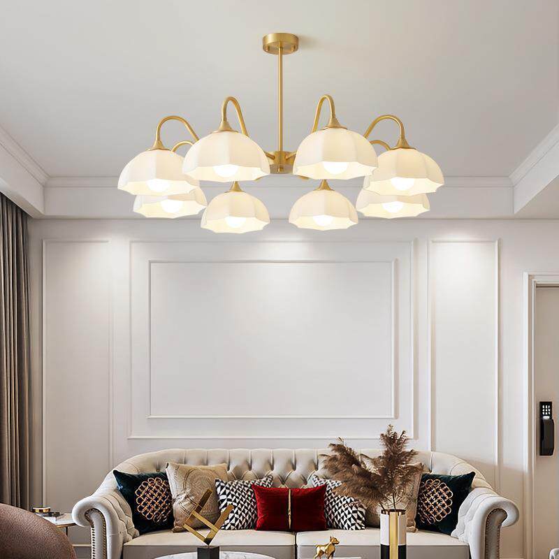 法式奶油风客厅吊灯灯具北欧田园花朵全铜灯美式复古卧室餐厅吊灯