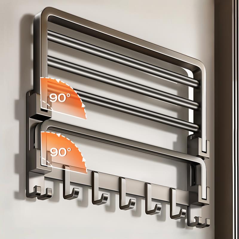 A6T卫生间毛巾架免打孔可折叠浴巾架置物架一体挂架厕所洗澡间收