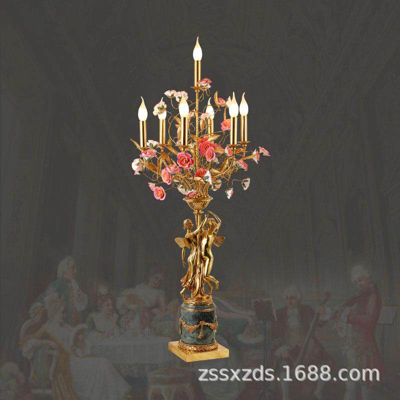 法式别墅客厅装饰台灯欧式奢华复古宫廷台灯大气挑空厅全铜大台灯