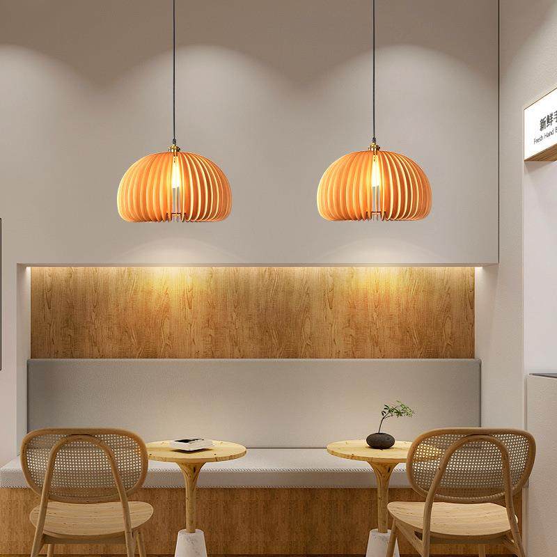 日式餐厅吊灯简约现代中式复古设计师创意个性吧台茶室实木北欧灯
