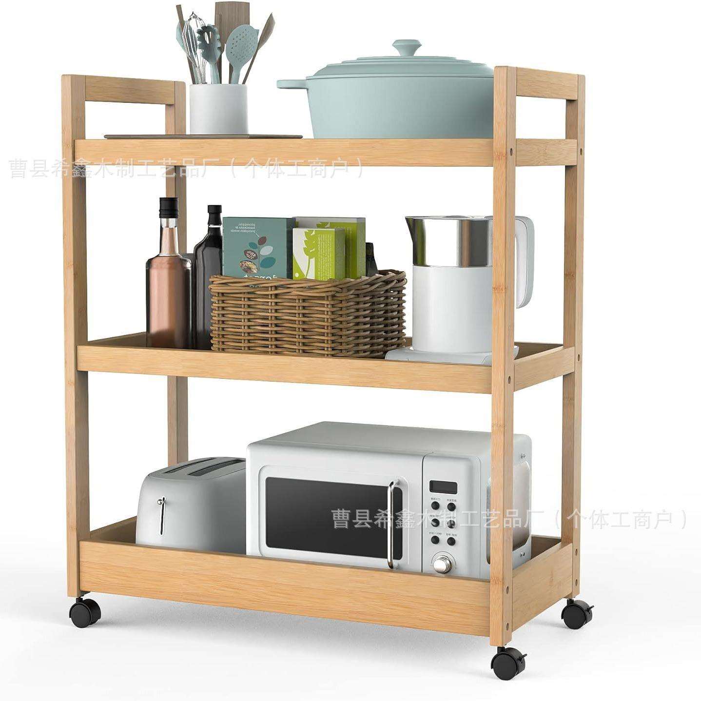 跨境木制厨房收纳车移动画具收纳推车落地式卫生间物品规整架