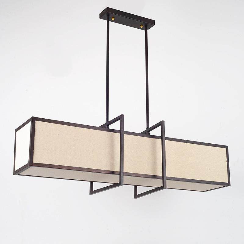 新中式吊灯长方形餐厅客厅灯酒店仿古吧台创意铁艺led布艺灯罩