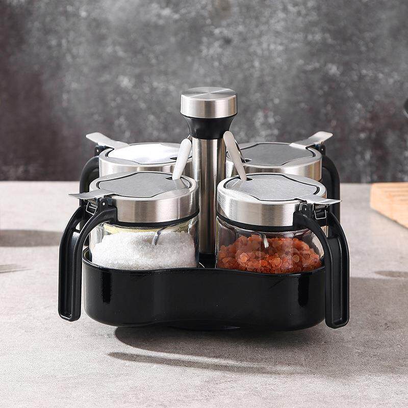 旋转式玻璃不锈钢盖调味瓶罐调料盒鸡精盐罐家用套装厨房用品X20