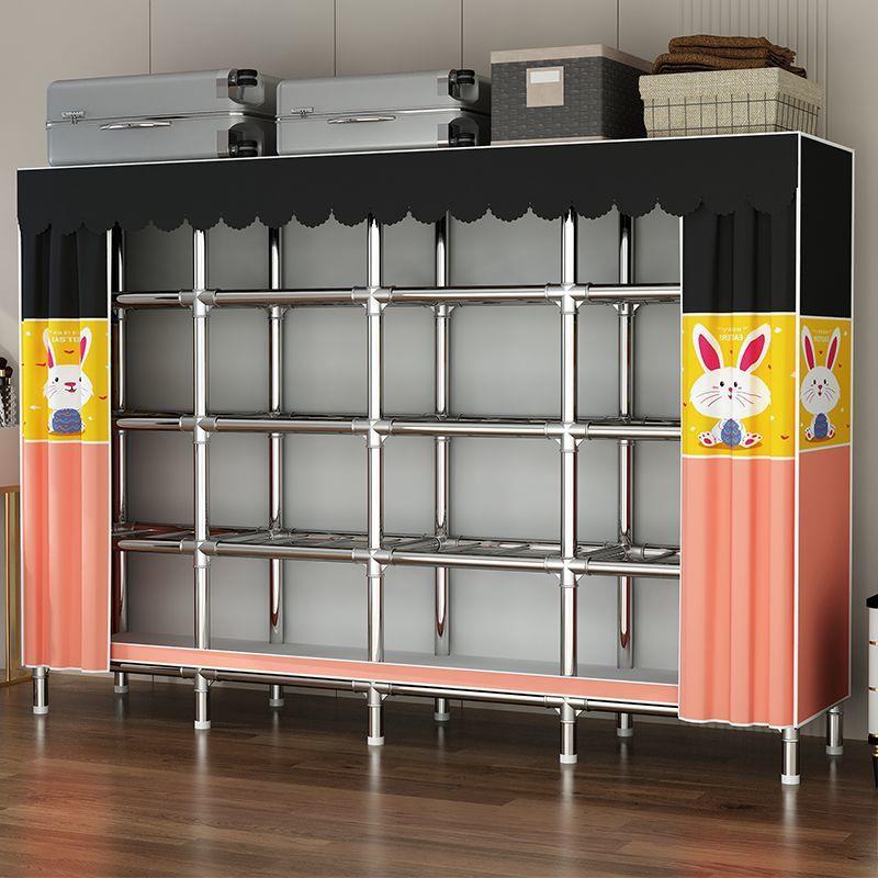 简易衣柜出租房用卧室拉链式加粗加厚加固钢管隔板组装简易布衣柜