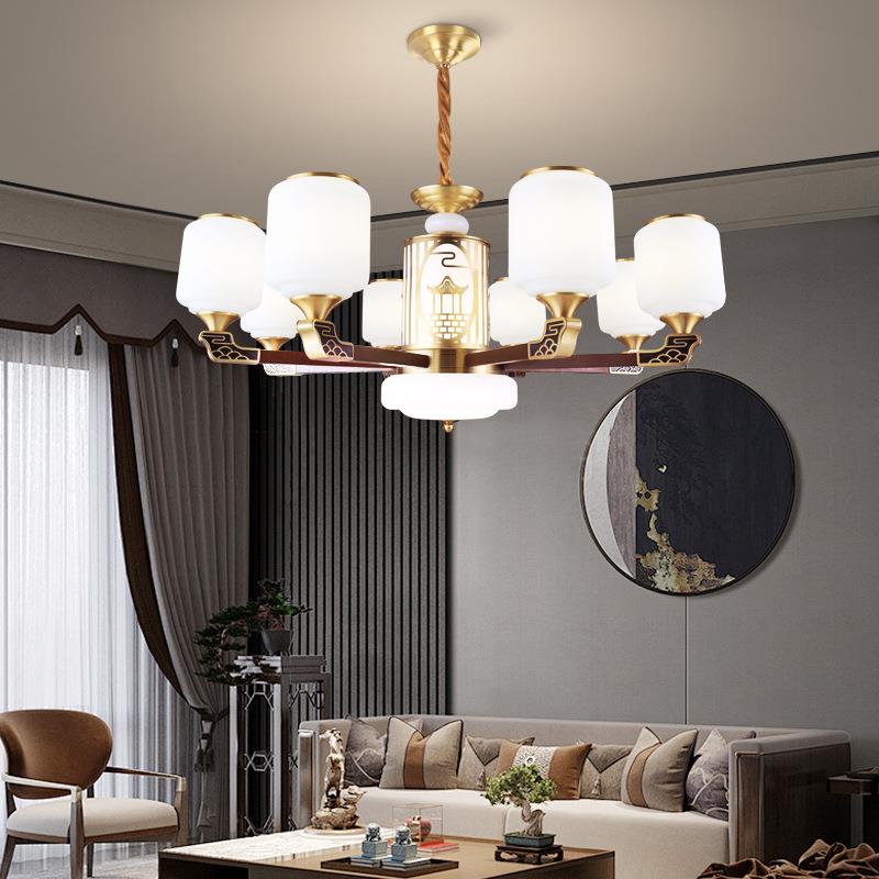 新中式全铜吊灯客厅主灯2024年新款酒店自建房卧室别墅复式楼灯具