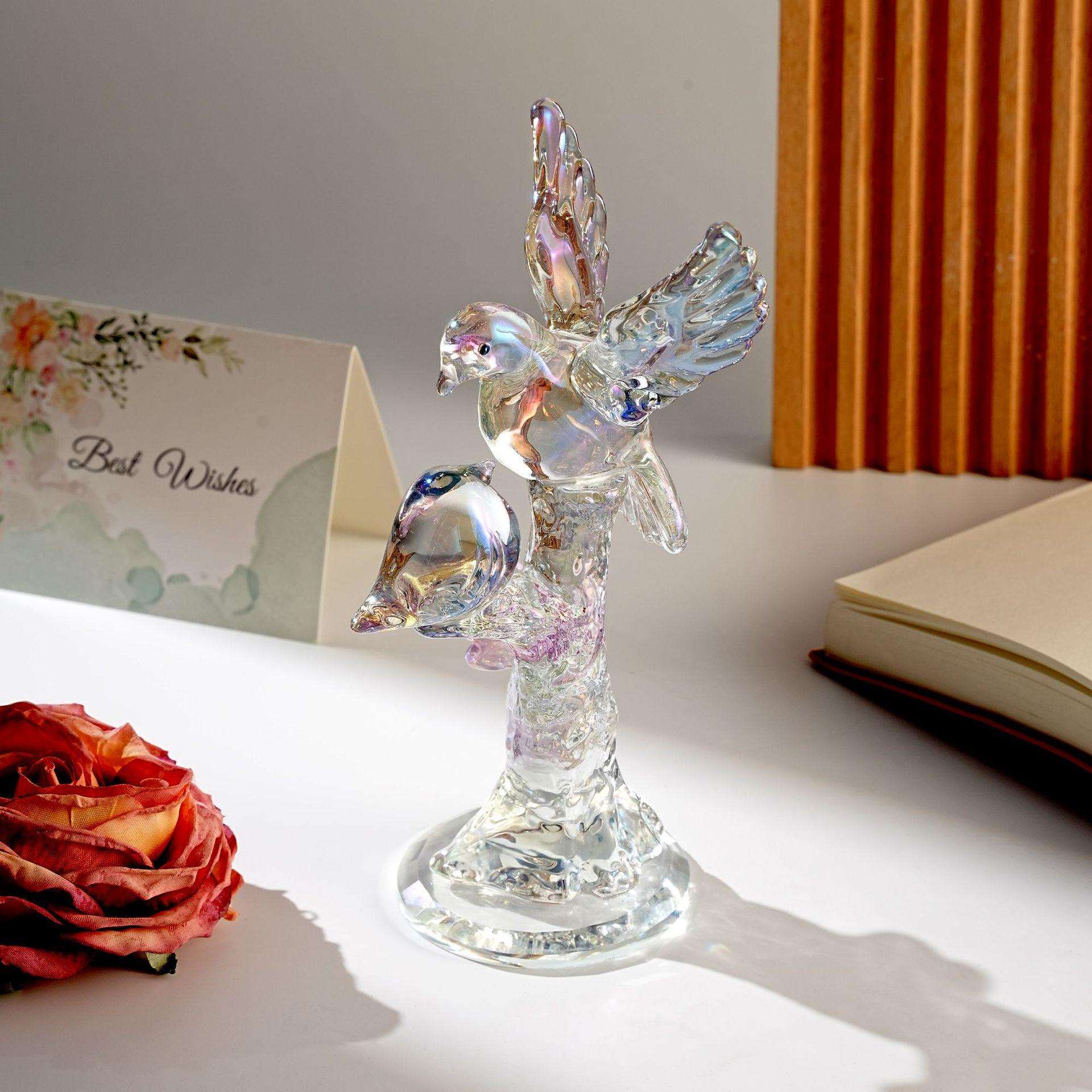 新款炫彩水晶鸟摆件树枝飞翔小鸟客厅玄关卧室装饰品跨境摆件