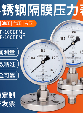 YTP-100ML MF不锈钢耐震隔膜压力表 法兰压力表 DN25 DN50 1.6mpa