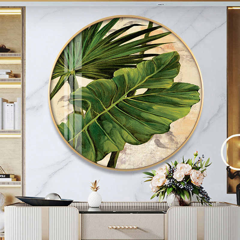 东南亚绿色植物芭蕉叶圆形装饰画餐厅客厅挂画玄关走廊过道墙壁画图片