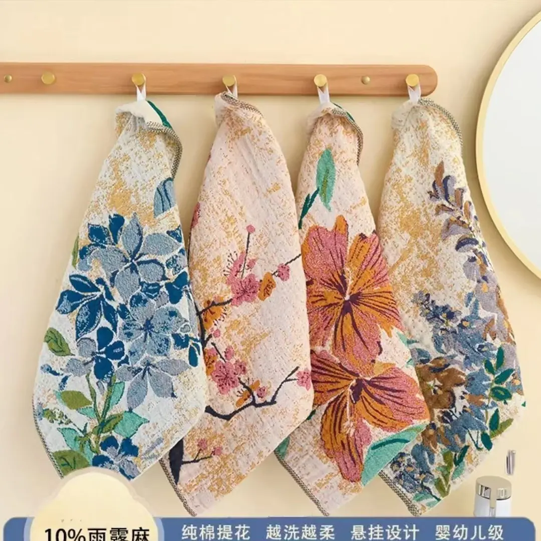【下单立减50】荞芬4条装棉麻方巾36*36加大加厚多功能纱布家用XJ