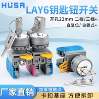 LAY6A-10KZX2钥匙开关22mm开孔电源旋钮转换按钮自锁自复位2档3档