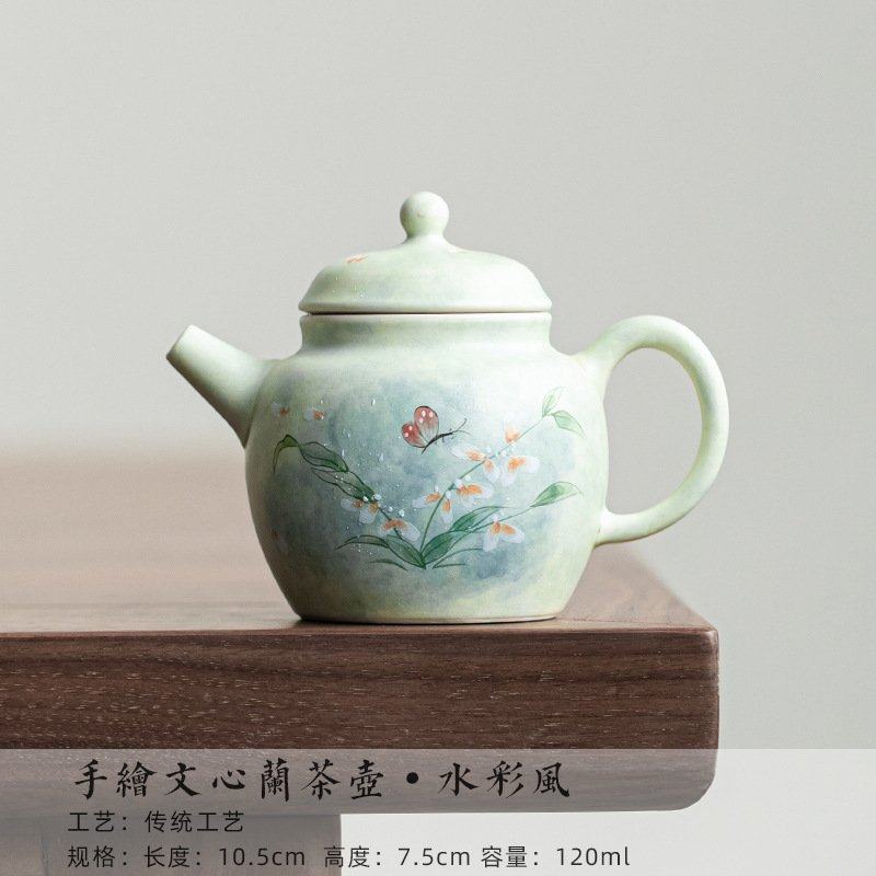 陶瓷茶壶纯手绘水彩风文心兰单壶工夫茶家用陶壶小容量泡茶壶送礼,餐饮具,茶壶,淘宝优惠券,粉丝福利购,淘宝优惠卷