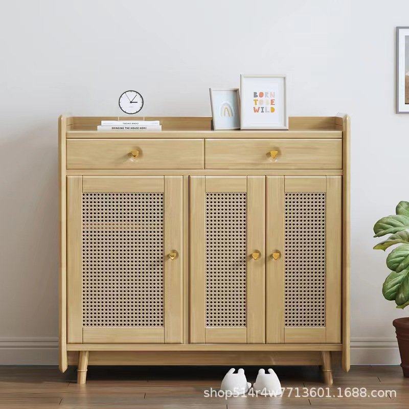 北欧实木藤编鞋柜简约现代储物柜日式玄关柜创意收纳柜侘寂风鞋柜,住宅家具,鞋柜,淘宝优惠券,粉丝福利购,淘宝优惠卷
